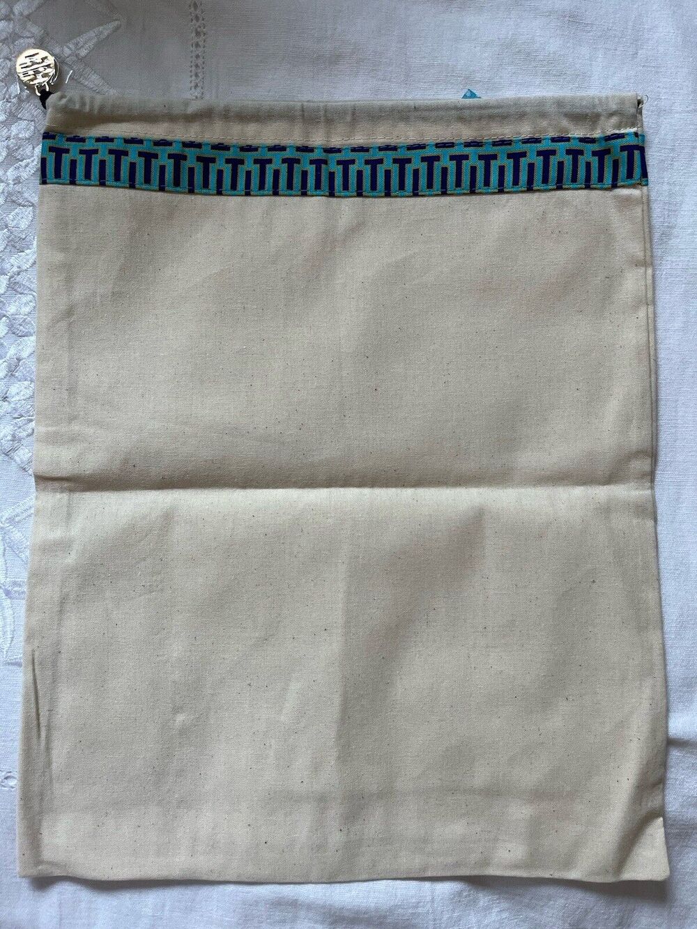 Tory Burch Small Dust Bag 12x15 Drawstring Shoe Bag Beige Logo